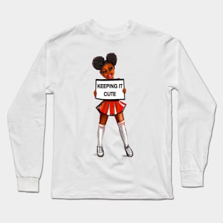 black anime girl African American cheerleader with Afro hair in puffs, dark brown skin Long Sleeve T-Shirt